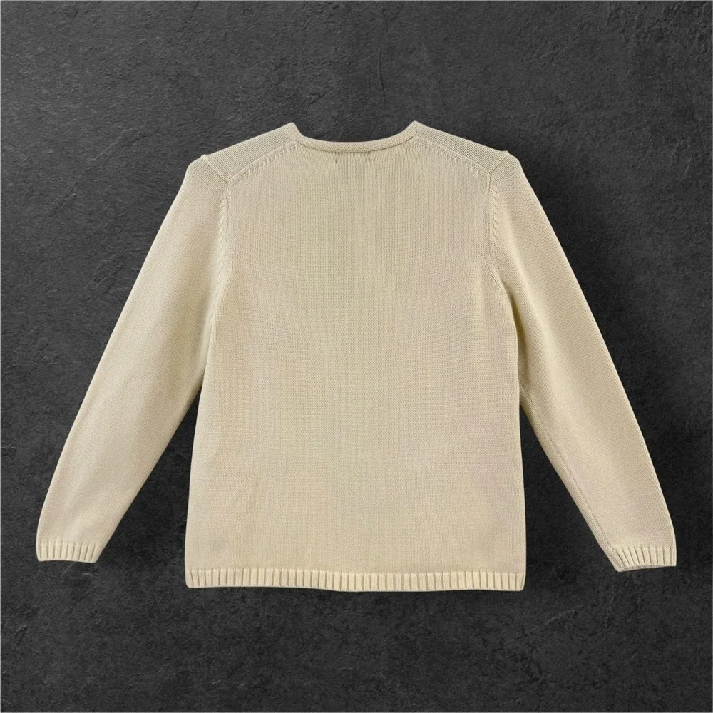 Lands' End Sweater Womens Large Cream Cotton V Neck Knit Pullover Hong Kong
